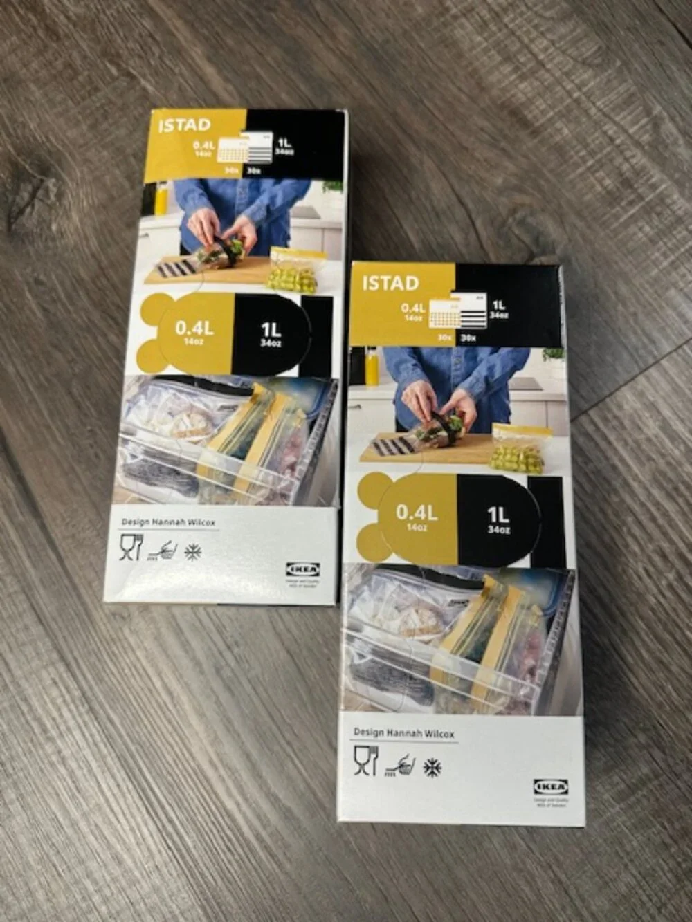 LOT OF 2 IKEA ISTAD Resealable Bag Patterned Black/Yellow 60 pack NWT